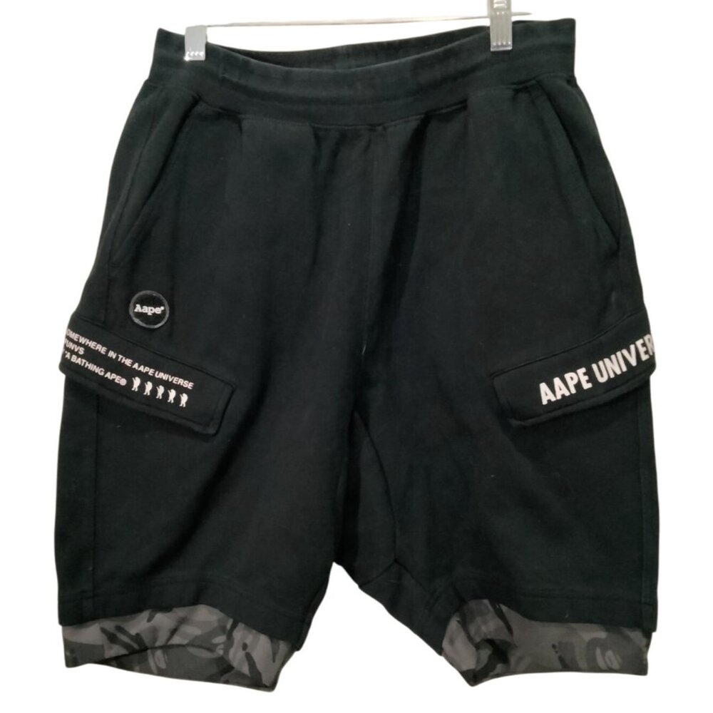 A Bathing Ape AAPE BAPE Sweat Shorts Black Camo Workout Gym Running Size M